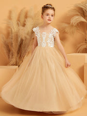 Lace Petal Fairy Illusion Neckline Flower Girl Dress