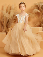 Lace Petal Fairy Illusion Neckline Flower Girl Dress