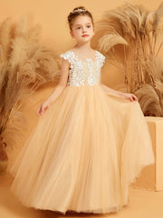 Lace Petal Fairy Illusion Neckline Flower Girl Dress