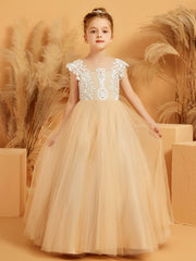 Lace Petal Fairy Illusion Neckline Flower Girl Dress