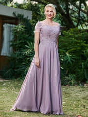 Flower Appliqued Chiffon Dress with Pleated Tahiti