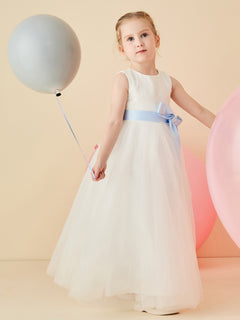 Lace Tulle Back Keyhole Flower Girl Dress with Sash