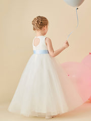 Lace Tulle Back Keyhole Flower Girl Dress with Sash
