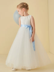 Lace Tulle Back Keyhole Flower Girl Dress with Sash