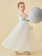 Lace Tulle Back Keyhole Flower Girl Dress with Sash
