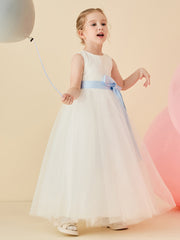 Lace Tulle Back Keyhole Flower Girl Dress with Sash