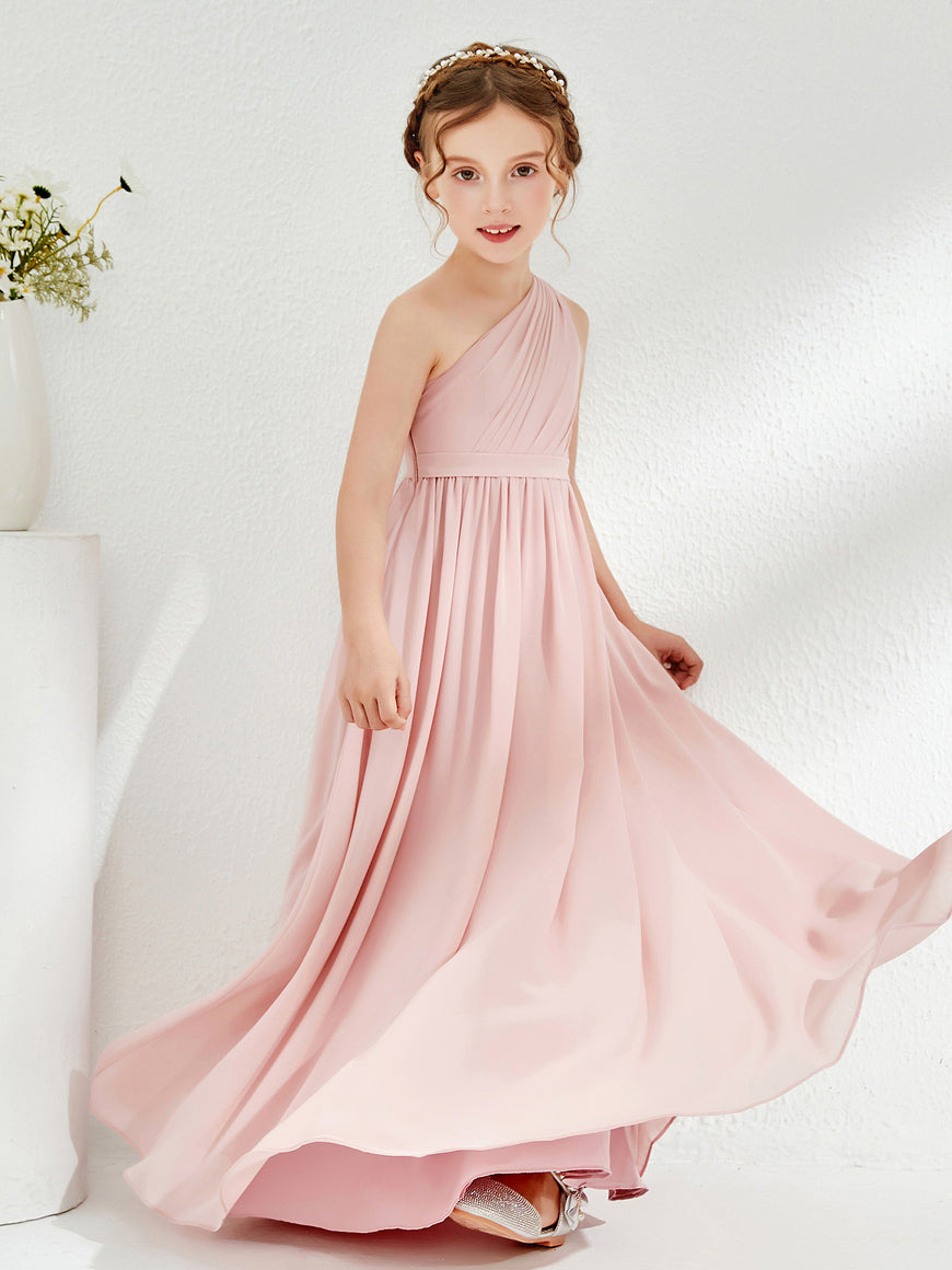 One Shoulder Pleated A-line Junior Bridesmaid Dress Vintage Mauve main image 1
