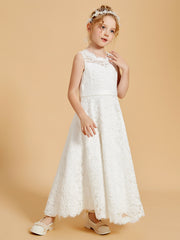 Elegant Flower Girl Dresses with Lace Applique and Illusion Neckline