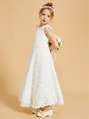 Elegant Flower Girl Dresses with Lace Applique and Illusion Neckline