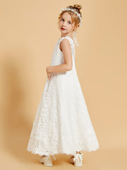 Elegant Flower Girl Dresses with Lace Applique and Illusion Neckline