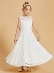Elegant Flower Girl Dresses with Lace Applique and Illusion Neckline