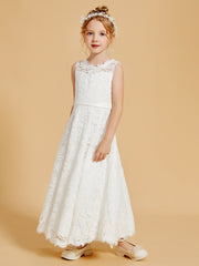 Elegant Flower Girl Dresses with Lace Applique and Illusion Neckline