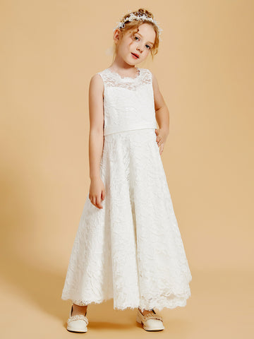 Embroidered Applique Illusion Neckline Flower Girl Dress