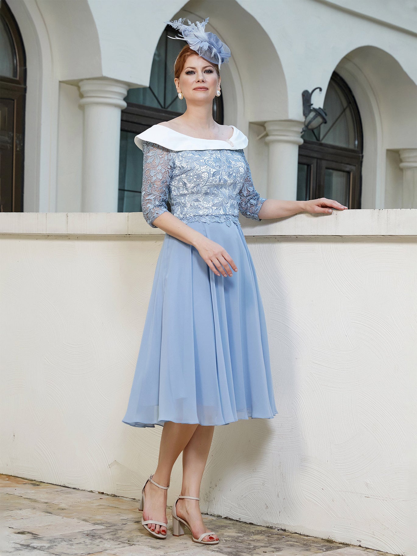 BABARONI Slimming Two-Tone Mother of the Bride Dress