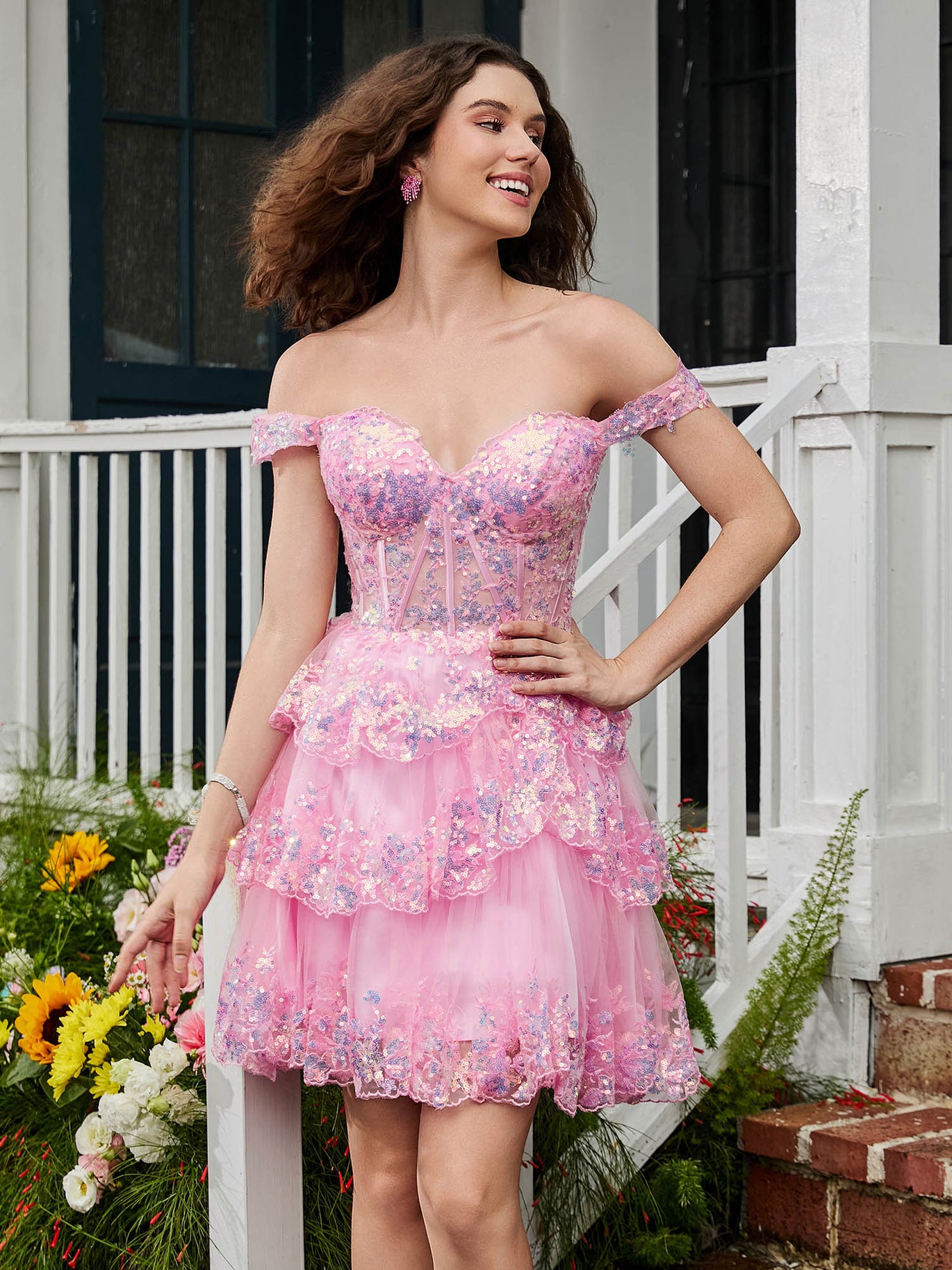 BABARONI Tulle Blushing Pink Homecoming Dresses A-line Sweetheart Corset Bodice Lace-up BABARONI Tulle Blushing Pink Homecoming Dresses A-line Sweetheart Corset Bodice Lace-up