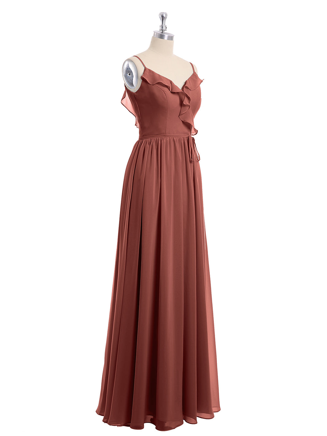 crepe terracotta bridesmaid dresses Wedtrend Women Bridesmaid Dress Terracotta Chiffon A-Line Floor Length  Wedding Guest Dress With Ruffles – WEDTREND main image 1