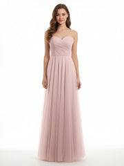 Sweetheart Strapless Neck Tulle Dresses with Bow-Dusty Rose