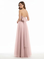 Sweetheart Strapless Neck Tulle Dresses with Bow-Dusty Rose