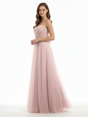 Sweetheart Strapless Neck Tulle Dresses with Bow-Dusty Rose