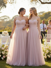 Sweetheart Strapless Neck Tulle Dresses with Bow-Dusty Rose
