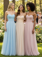 Sweetheart Strapless Neck Tulle Dresses with Bow-Dusty Rose