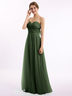 Sweetheart Strapless Neck Tulle Dresses with Bow-Olive Green