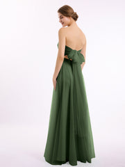 Sweetheart Strapless Neck Tulle Dresses with Bow-Olive Green Plus Size
