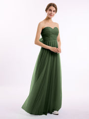 Sweetheart Strapless Neck Tulle Dresses with Bow-Olive Green