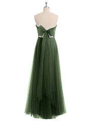 Sweetheart Strapless Neck Tulle Dresses with Bow-Olive Green Plus Size