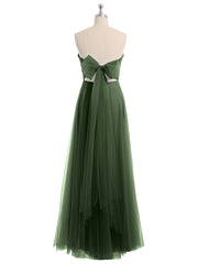 Sweetheart Strapless Neck Tulle Dresses with Bow-Olive Green
