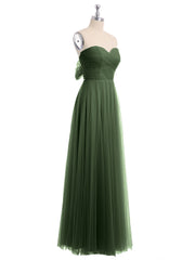 Sweetheart Strapless Neck Tulle Dresses with Bow-Olive Green Plus Size