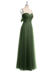 Sweetheart Strapless Neck Tulle Dresses with Bow-Olive Green