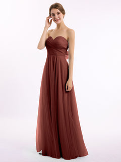 Sweetheart Strapless Neck Tulle Dresses with Bow-Terracotta