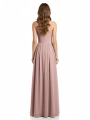 Y-neck Long Chiffon Bridesmaid Dresses-Dusty Rose
