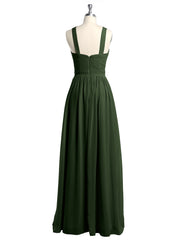 Y-neck Long Chiffon Bridesmaid Dresses-Olive Green Plus Size
