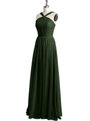 Y-neck Long Chiffon Bridesmaid Dresses-Olive Green Plus Size
