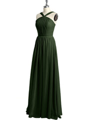 Y-neck Long Chiffon Bridesmaid Dresses-Olive Green