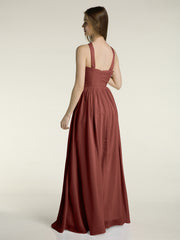 Y-neck Long Chiffon Bridesmaid Dresses-Terracotta Plus Size