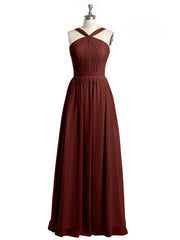 Y-neck Long Chiffon Bridesmaid Dresses-Terracotta Plus Size