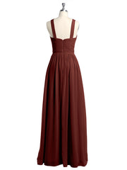 Y-neck Long Chiffon Bridesmaid Dresses-Terracotta Plus Size