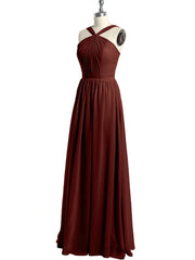 Y-neck Long Chiffon Bridesmaid Dresses-Terracotta Plus Size