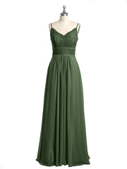 Spaghetti Straps Chiffon and Lace Dresses-Olive Green