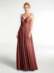 Spaghetti Straps Chiffon and Lace Dresses-Terracotta