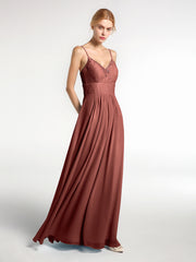 Spaghetti Straps Chiffon and Lace Dresses-Terracotta Plus Size