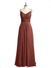 Spaghetti Straps Chiffon and Lace Dresses-Terracotta Plus Size
