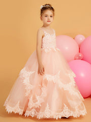 Cute Ball-Gown Flower Girl Dress with Lace Edge Hem Pearl Pink