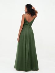 Spaghetti Straps Tulle Pleated Max Dresses-Olive Green Plus Size