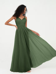 Spaghetti Straps Tulle Pleated Max Dresses-Olive Green Plus Size