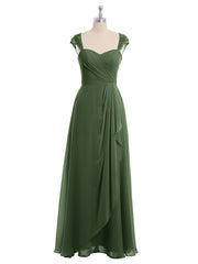 Chiffon Bridesmaid Dresses with Lace Cap Sleeves-Olive Green Plus Size