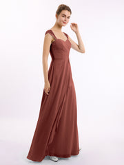 Chiffon Bridesmaid Dresses with Lace Cap Sleeves-Terracotta